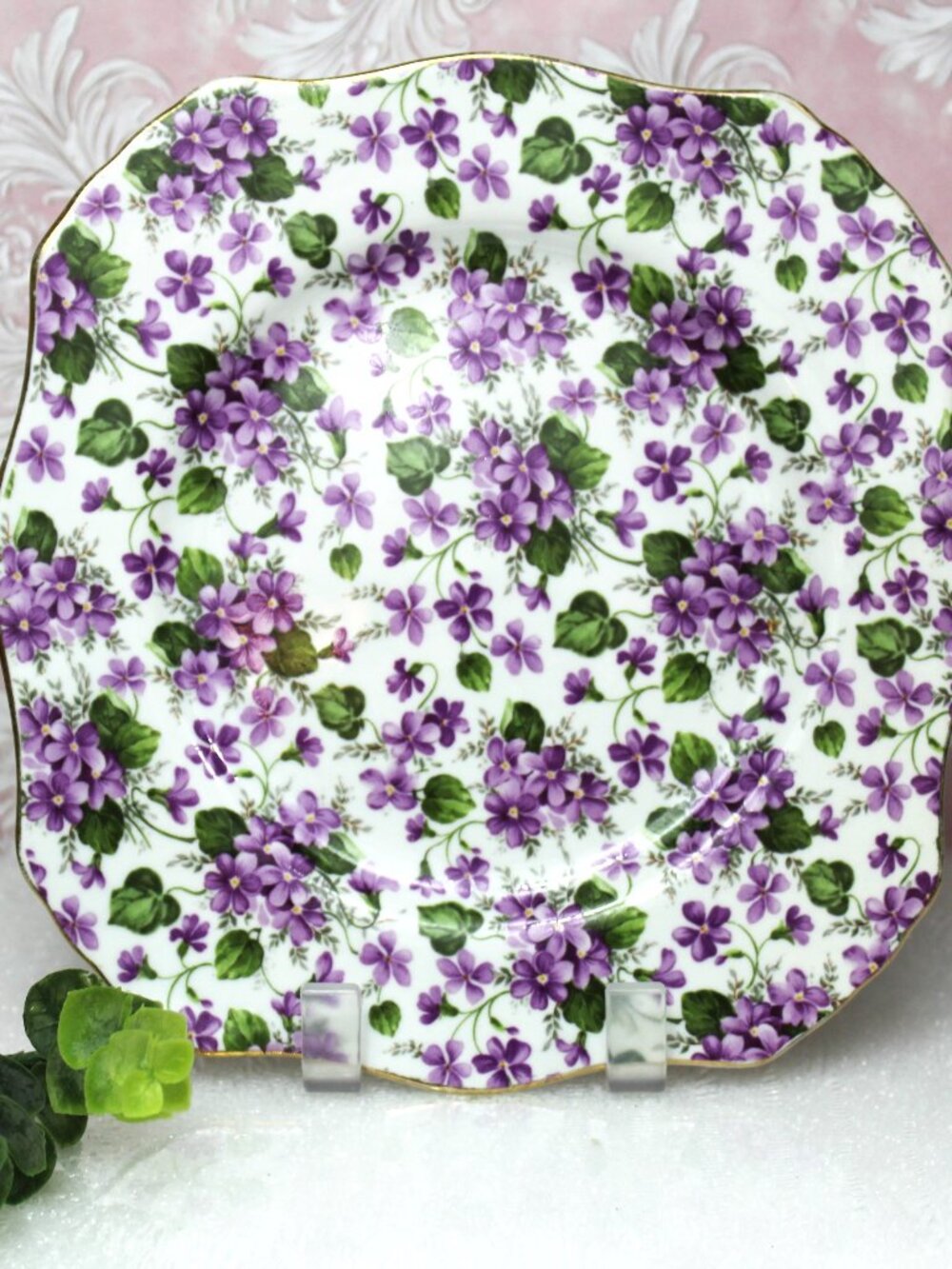 Formalities by Baum Bros Square Plate Violet Chintz Collection Gold Rimmed